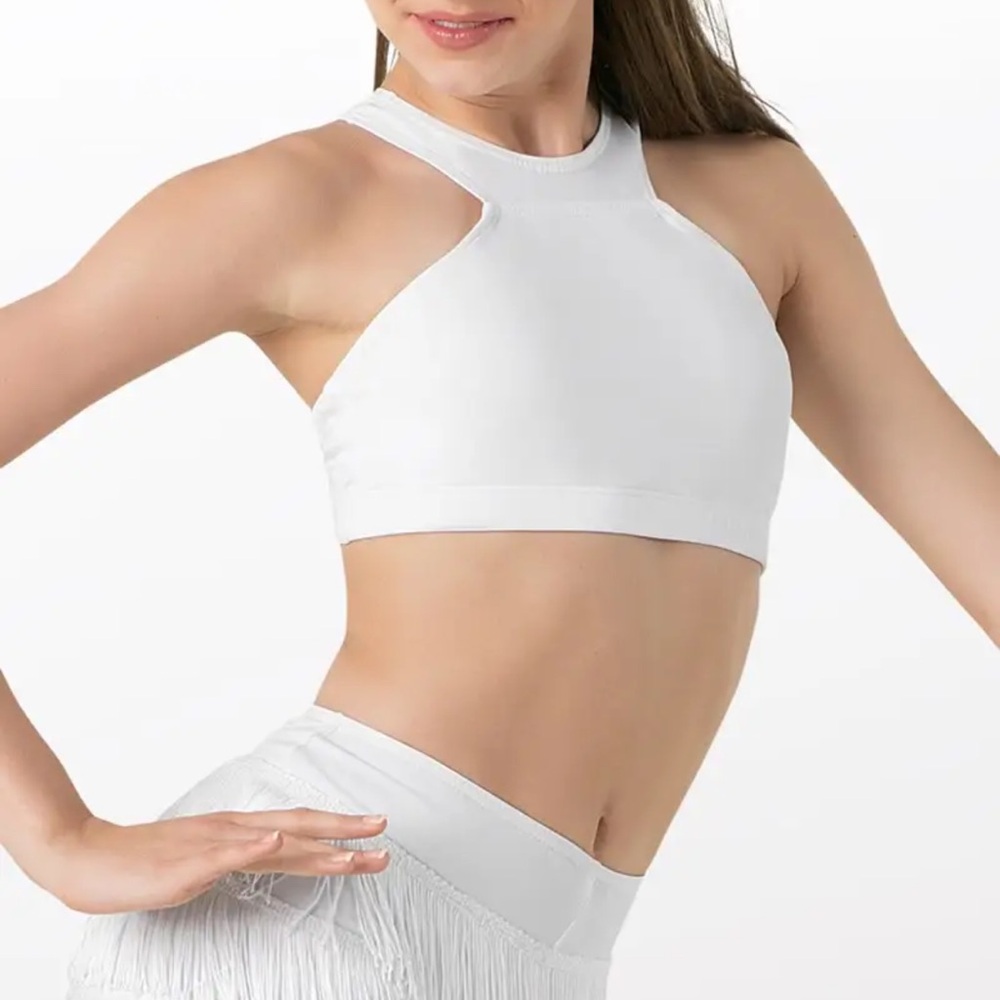 Balera Natalie Dancewear High Neck Halter Bra Top NEW With Tags White Size Large
